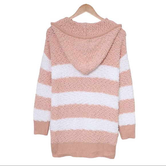 Striped Popcorn Hoodie Sweater Apricot & White - Picture 5 of 8